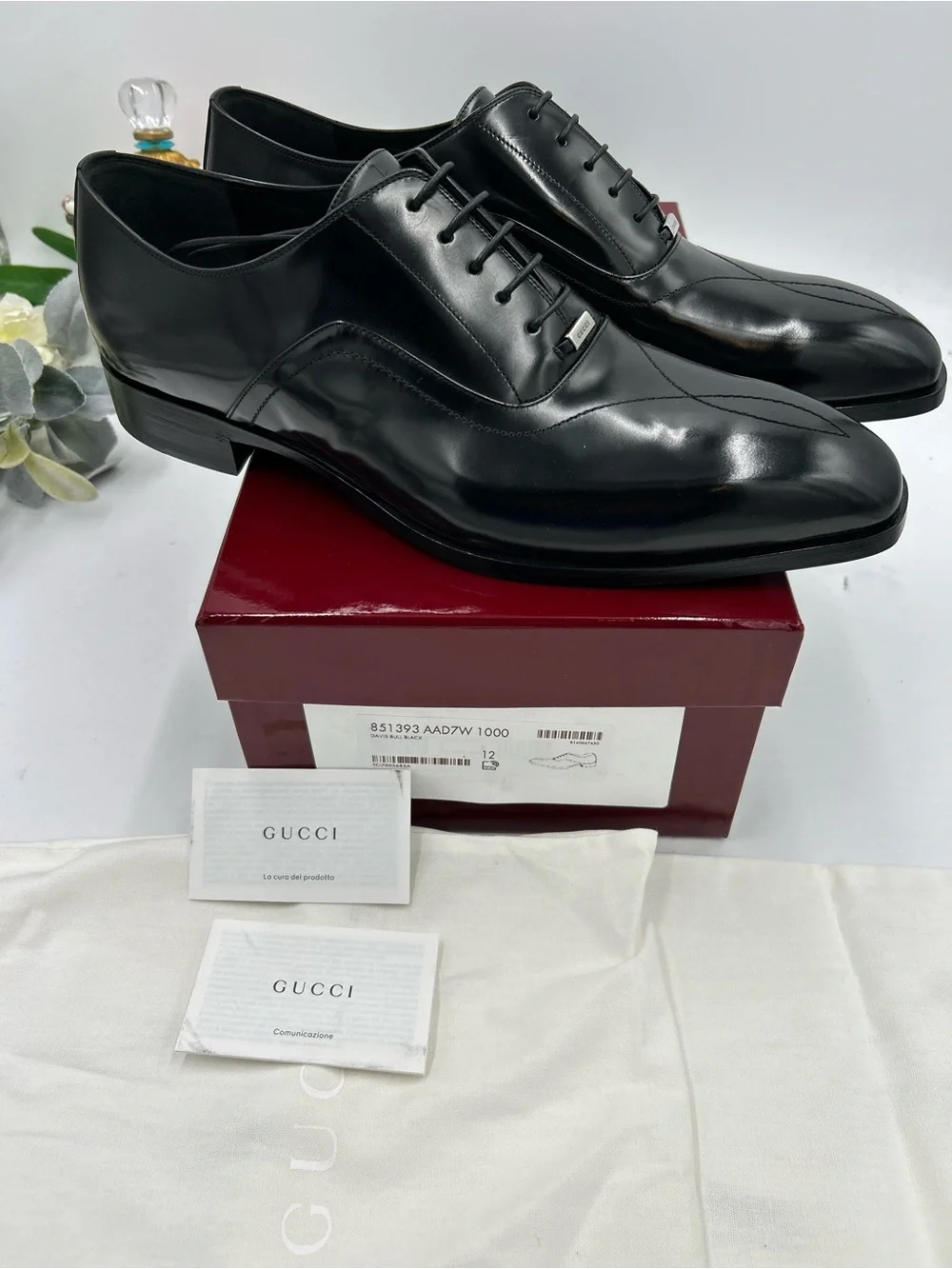 Men's Gucci Leather lace up dress shoes, size 12 fits 12.5 US made in Italy